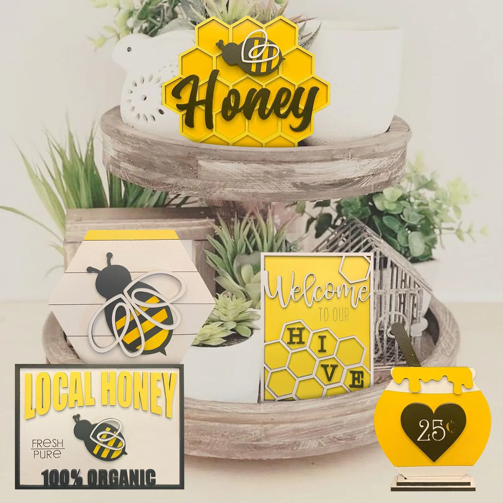 

Mini Rustic Farm Decorations Mini Signs Bee Festival Decoration Tiered Tray Decor Flat Wooden Tiered Tray Decor Items