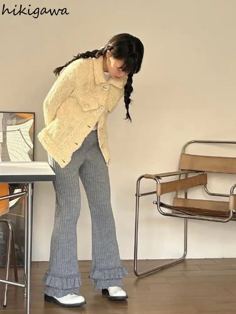 Модные широкие брюки для женщин 2023 прямые с высокой талией вязаные Y2K корейские