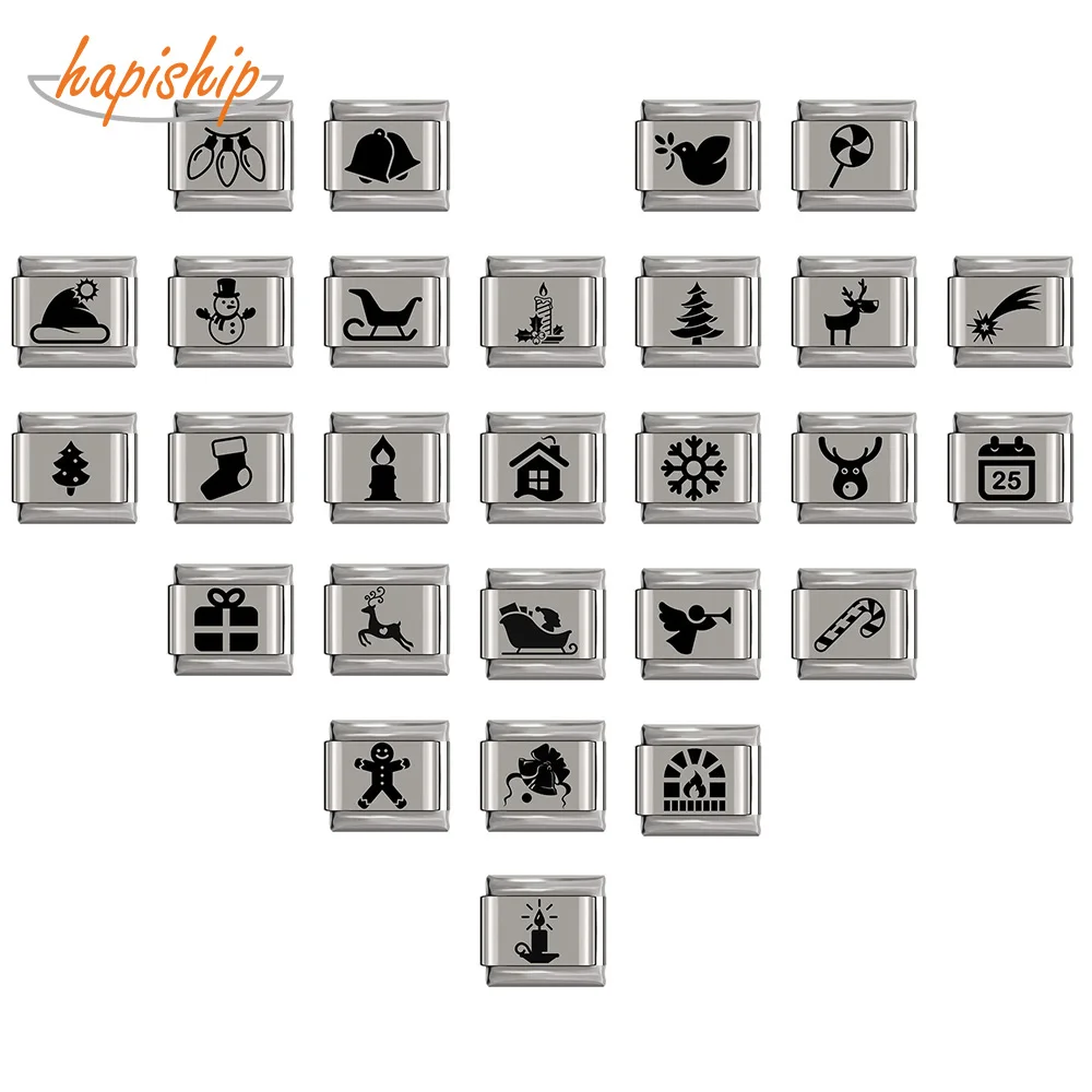 

Hapiship New Original Daisy Happy Merry Christmas Charm Links Fit 9mm Bracelet Stainless Steel Jewelry DIY Making DJ238