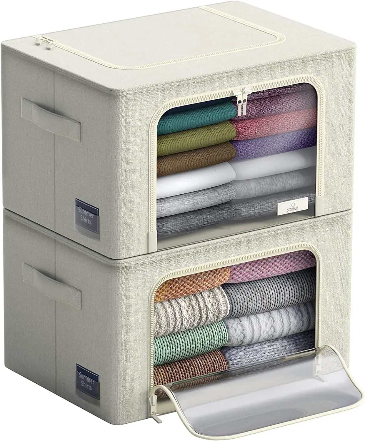 

Storage Box with Window, Beige-2 Pack