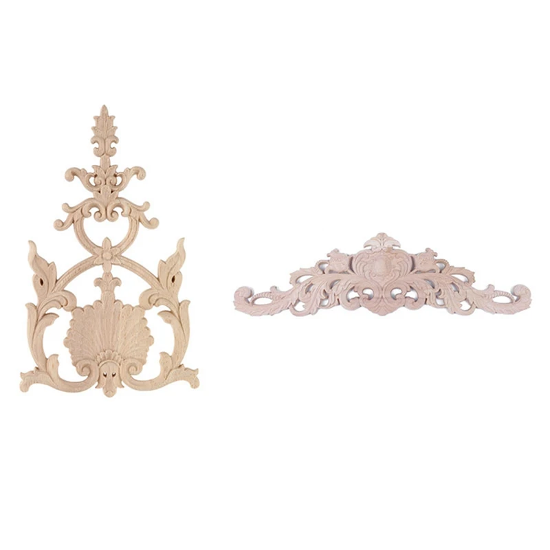 

2X Rubber Wood Carved Applique Vintage Furniture Craft Decor