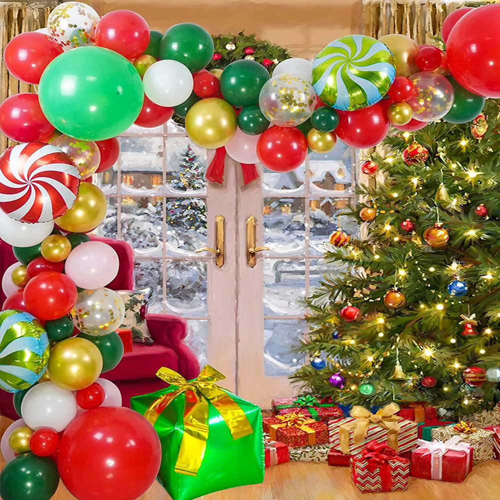 

Рождественские украшения, воздушный шар, арка, красное, зеленое золото, искусственная конфета, Подарочная коробка, товары для новогодвечерн...