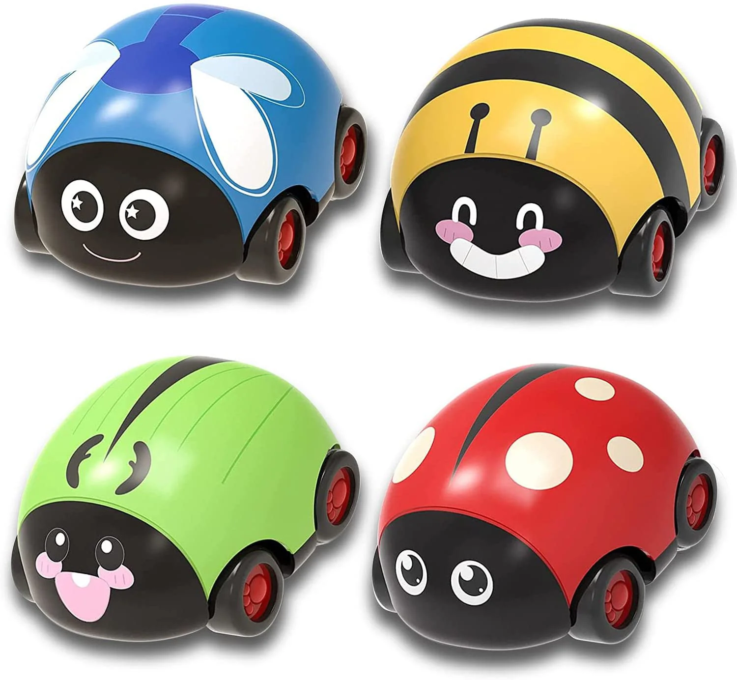 

4pcs Back Car Mini Push Toys Kids Boys Toys Birthday Party Bag Fillers for Kids (Beetle, Ladybug, Bee, Dragonfly)