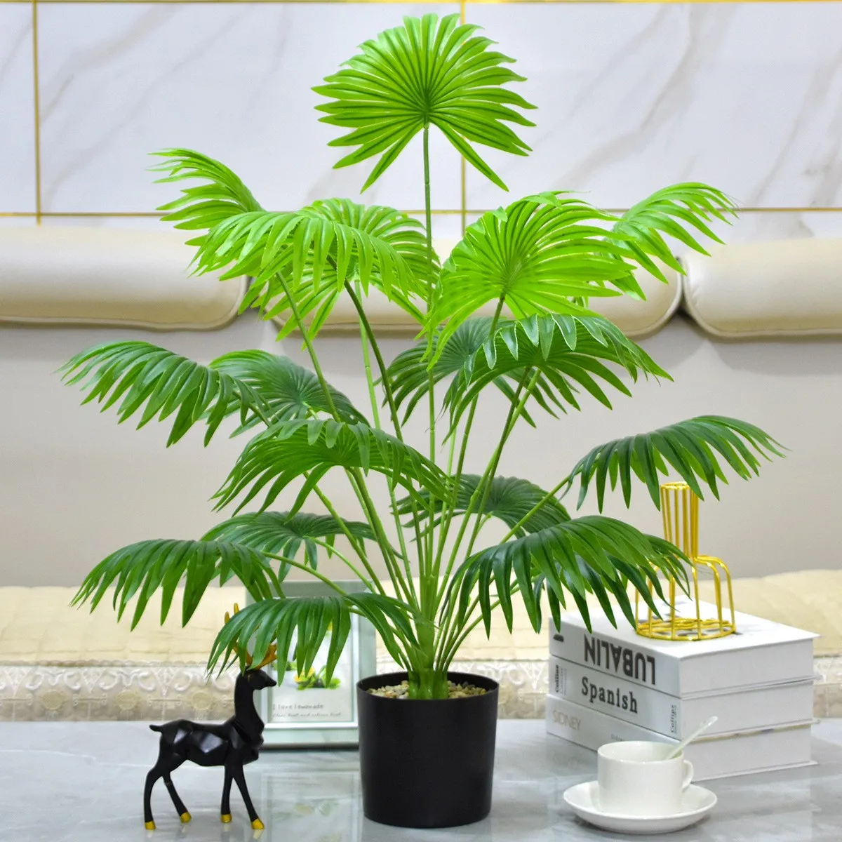 

60-75cm Large Artificial Plants Fan Palm Tree Fake Tropical Monstera Plastic Leafs Big Palm Foliage Branch For Home Garden Decor
