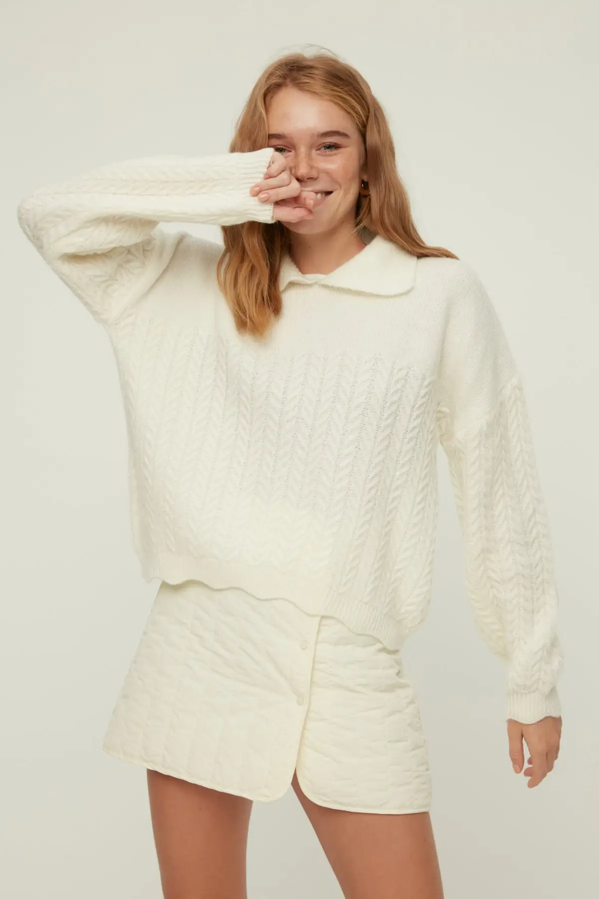 

Raw white Polo Collar Knitwear Sweater