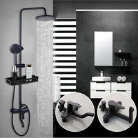 yasksmart shower system set bathroom matte black bath faucet and storage shelf shower faucet set shower mixer tap