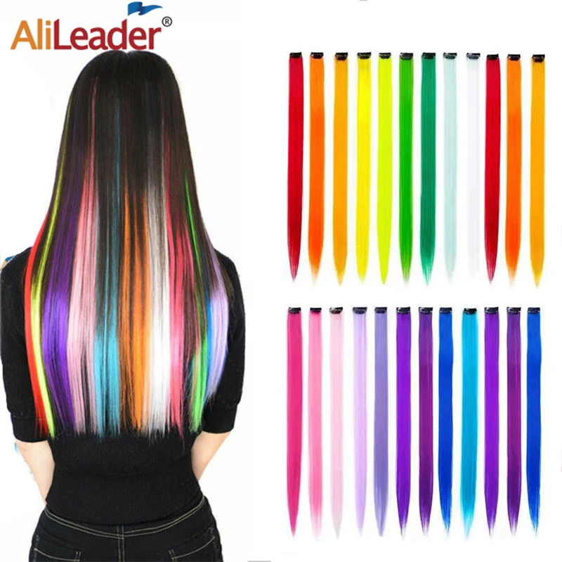 Alileader Synthetic Clip On Hair Extension 57Color Ombre Straight Hair Extension Clip In Hairpiece High Temperature Faber Hair