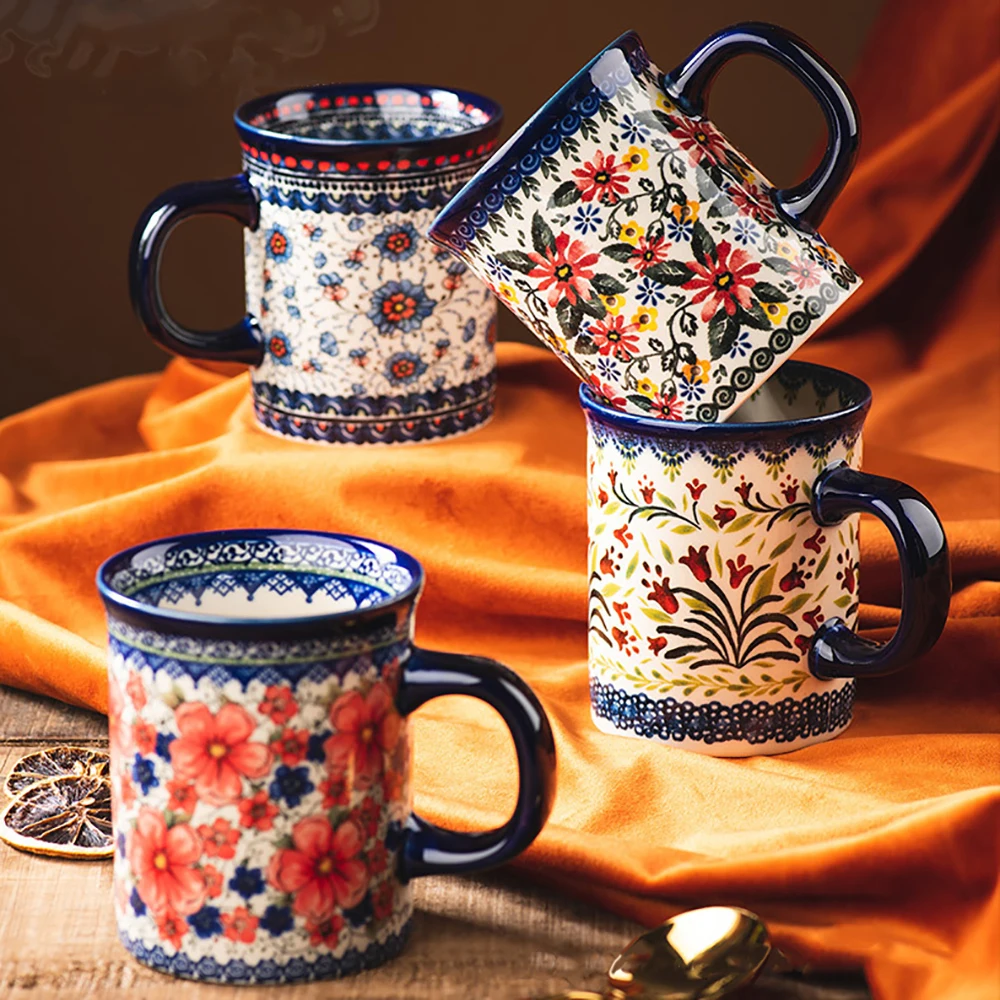 Original Flowers Coffee Mug Kawaii Beautiful Milk Tea Muesli Porcelain Breakfast Cups 400ml Ceramic Cup Creative Gift for Friend