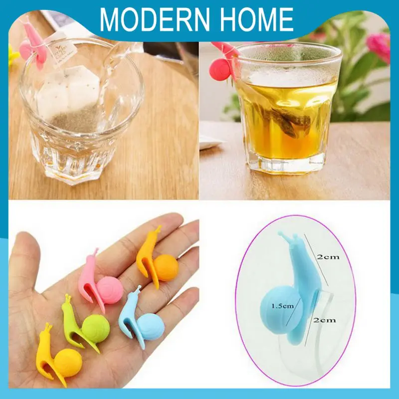 

6 шт. симпатичный зажим в форме улитки для чайного пакета, чашка, кружка, зажим для чая, зажим для сетки, дизайнерский декоративный силиконовый держатель для чайного пакета случайного цвета