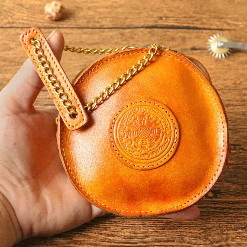 

Retro fashion luxury designer natural real leather men ladies round coin purse everyday outdoor summer hot sale mini money bag