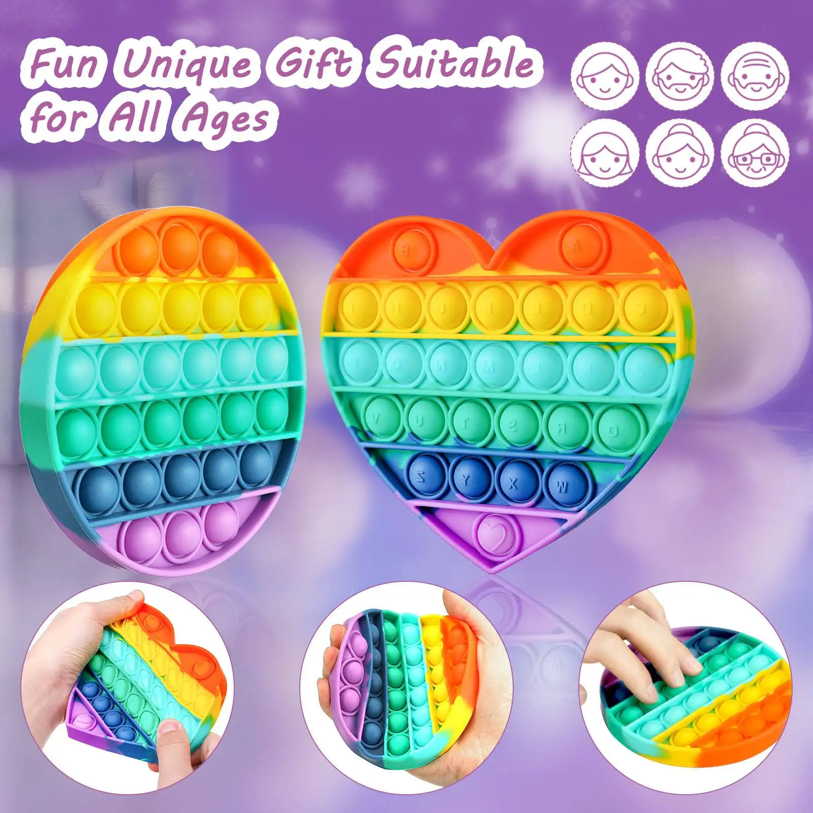 

4Pcs Big Push Pop Its Bubble Sensory Fidget Toys Stress Reliever Silicone Pressure Relieving Toy For Kids Autism Adult