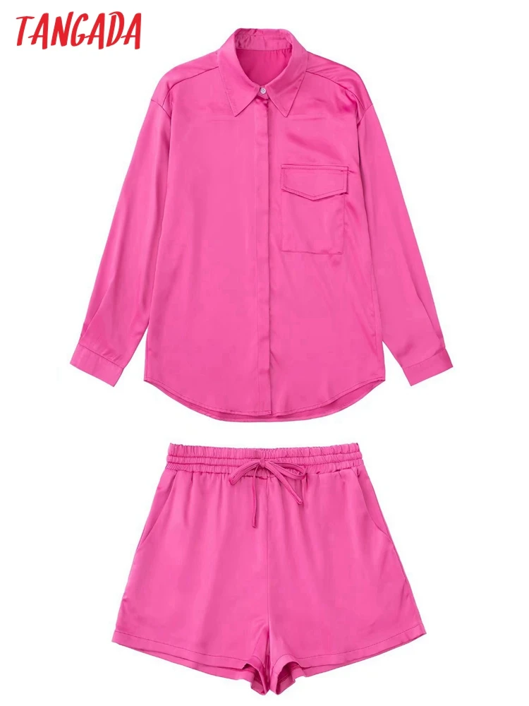Tangada Women Vintage Pink Oversized Shirt Long Sleeve 2022 Chic Female High Street Loose Shirt 3H106