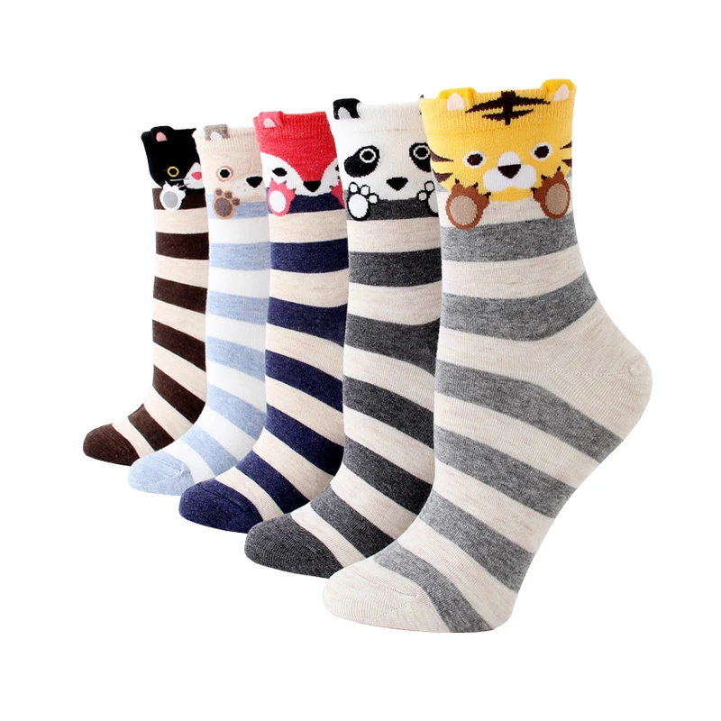 Colorful Women's Cartoon Cotton Socks 10 Pairs/Set Animal Pug Border Collie Patterned Female Ladies Korean Style Funny Tube Sock