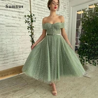 glitter off the shoulder evening dress sequins tulle sweetheart prom dresses with sashes off the shoulder formal gown tea length