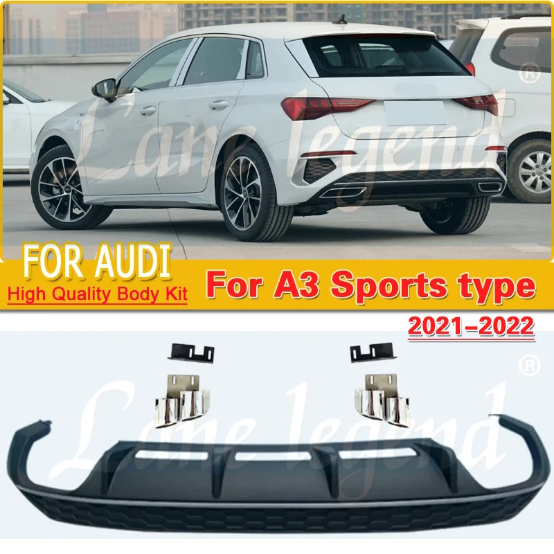 Для Audi A3 2021-2022 изменить на S3 Стиль матовый черный Задний спойлер диффузор бампер