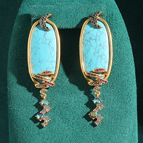 LOVE GREEN LIVE GREEN Серьги-капельки с бирюзой из меди