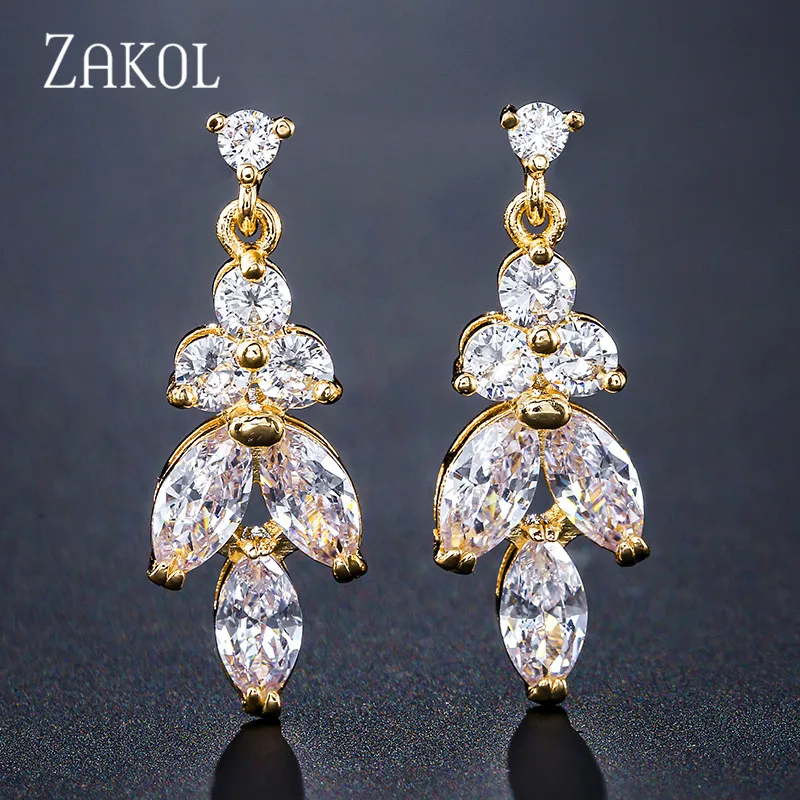 ZAKOL элегантные свадебные ювелирные изделия с фианитом в форме листа Висячие