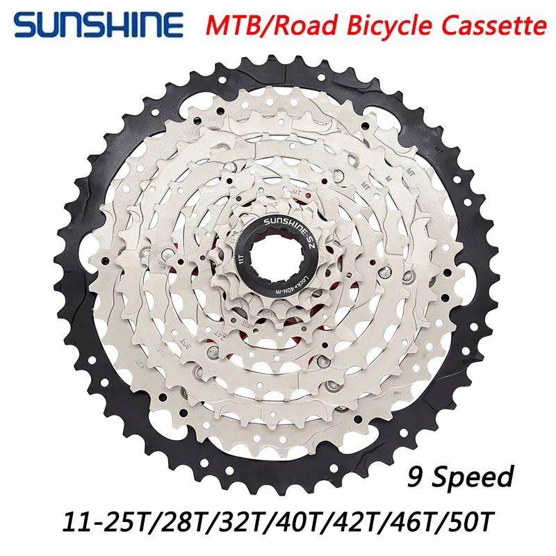 

SUNSHINE Road Bike 9 Speed Velocidade 11-25T/28T/32T/40T/42T/46T/50T Bicycle Cassette Freewheel MTB Sprocket for SHIMANO SRAM