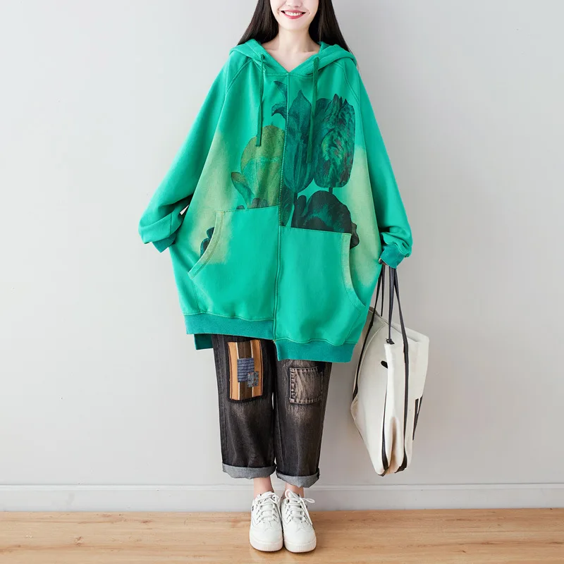 

Новинка весны 2022, Длинная толстовка с капюшоном в стиле тюльпан большого размера, в Корейском стиле, с капюшоном и рукавом летучая мышь