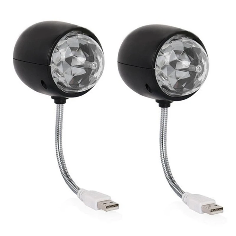 

2X USB Disco Ball Lamp, Rotating RGB Colored LED Stage Lighting Party Bulb With 3W Book Light, USB Powered (Black)