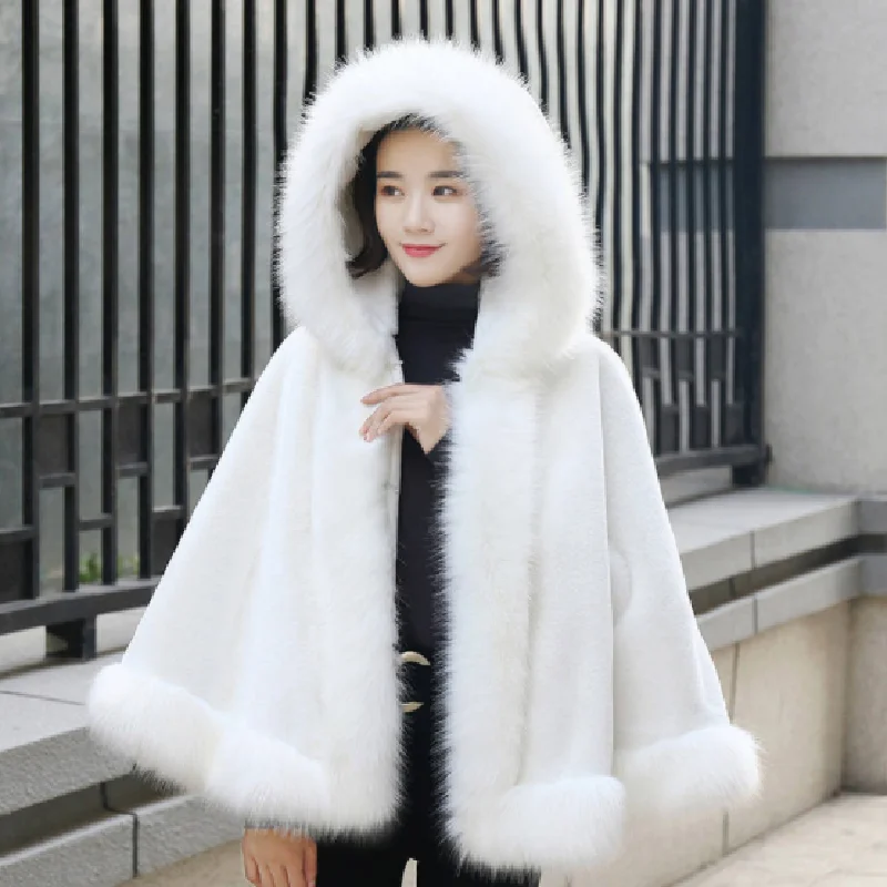 2022 New Design Fur Cape White Cloak Faux Fox Imitation Mink Coat Outerwear Thickening Scarf 5.