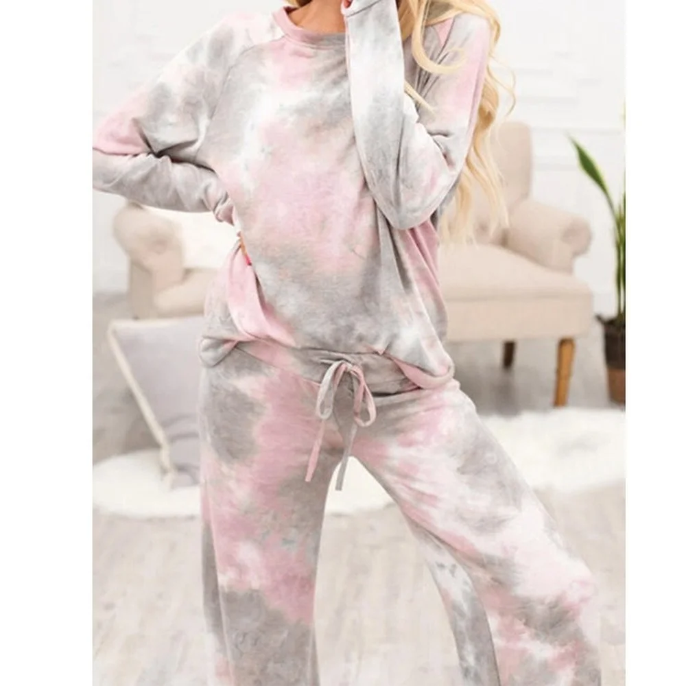 

Fashion Women's Suit New Spring Casual Round Neck Pullover Tie-dye Regular Trousers Two-piece Suit Women's Clothing Donsignet