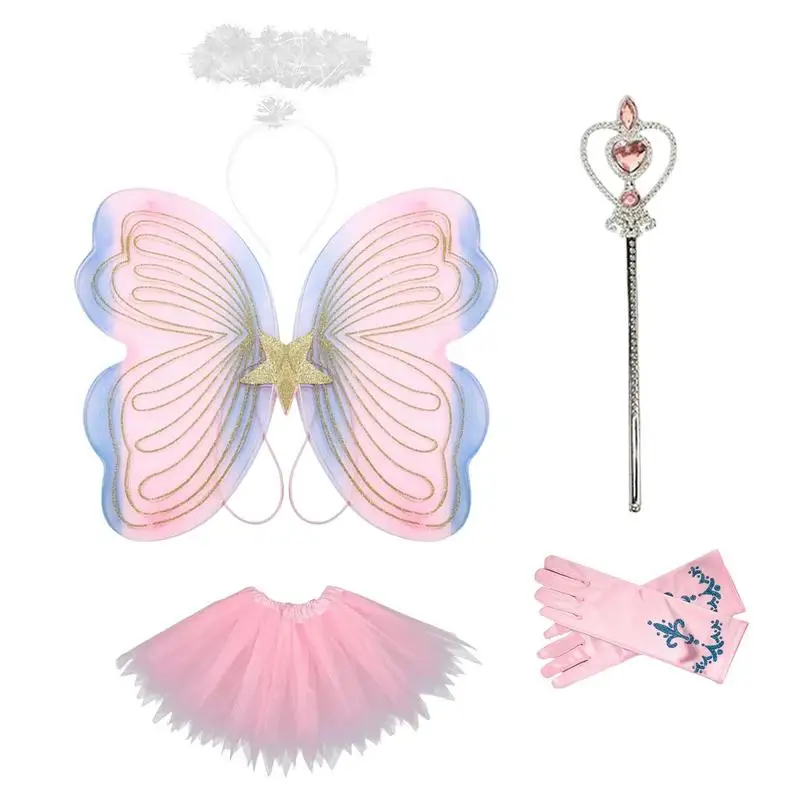 Детский костюм с крыльями бабочки розовый искусственными принцессы сказочный