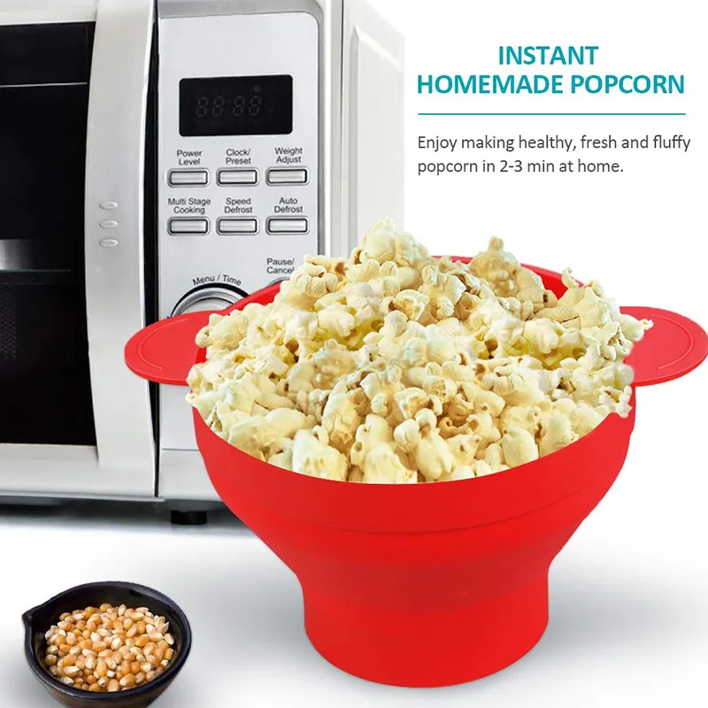 

Silicone Large Popcorn Bowl With Handle Popcorn Bucket Microwave Oven High Temperature Folding Popcorn Bucket Homemade Tools