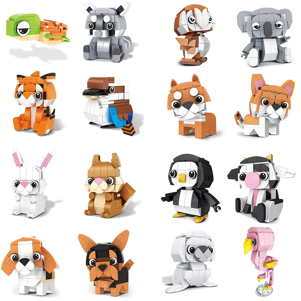 

Animal Block Sets Creative 3D DIY Mini Squirrel Dog Tiger Rabbit Penguin Koala Raccoon Bird Flamingo Building Block Toy for Kids