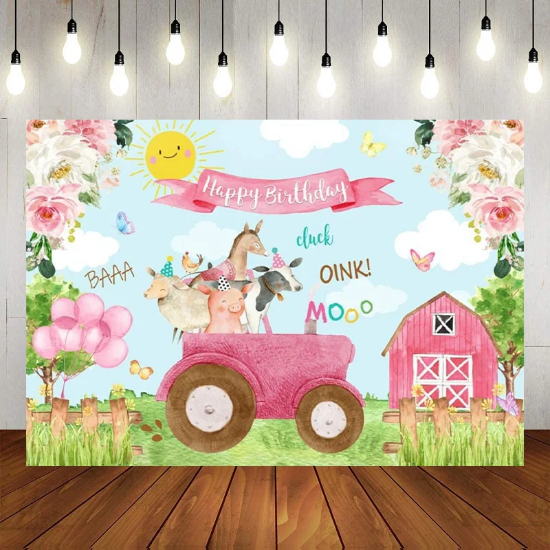 

Farm Rustic Animal Large Green Grass Red Farm Photography Happy Birthday Party Backdrop Background Banner Decoration