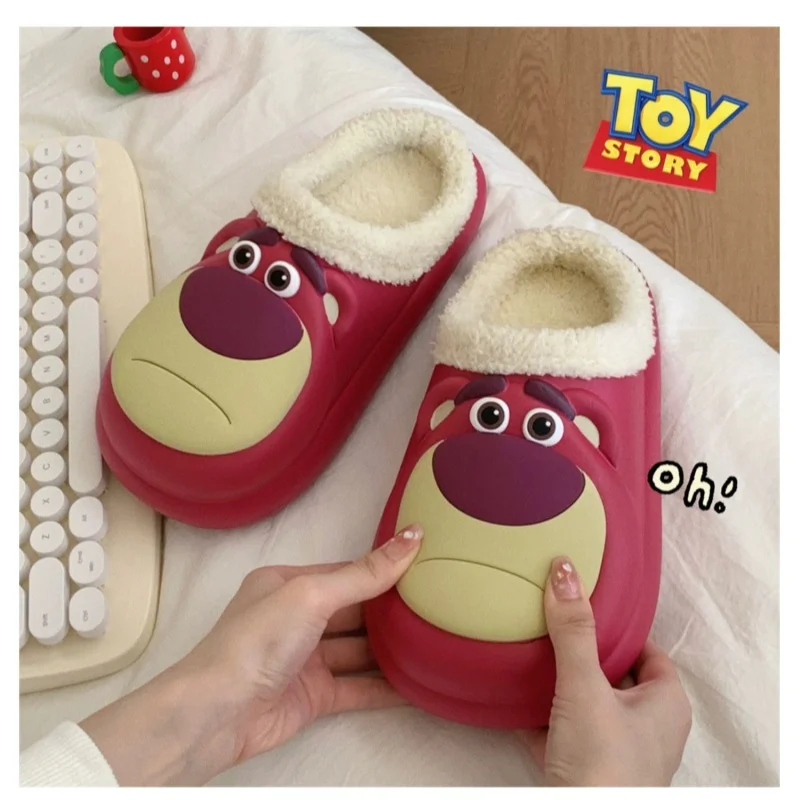 Новые водонепроницаемые хлопковые тапочки Disney Lovely Image Lotso Strawberry Bear осенне-зимняя
