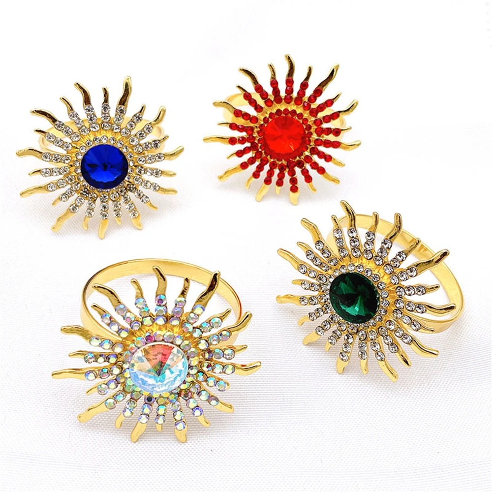 

12pcs/metal alloy crystal sunflower napkin ring Western food tabletop decorations for Western food etiquette supplies