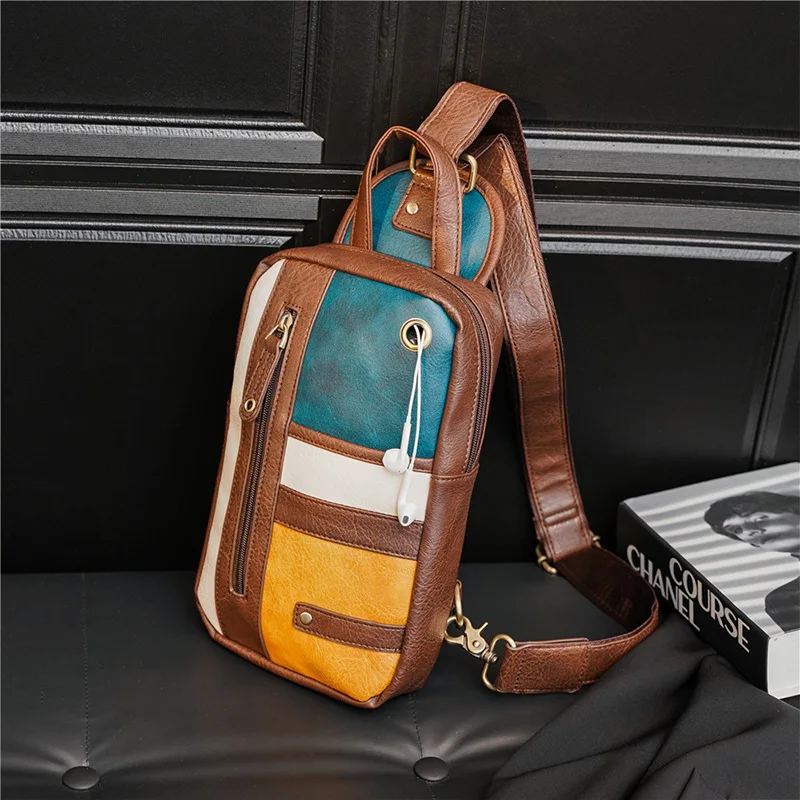 Korean Style Lether Men Casual Chest Bag Shoulder Messenger Bag Male Chest Pack Fashion Cycling Bag