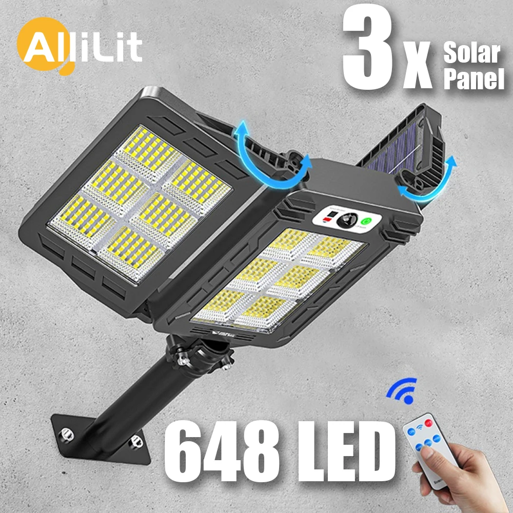 

648 LED Garden Solar Light Outdoor 3 Heads 180° Foldable Waterproof Yard Lighting Wall Lamp Motion Sensor Sunlight