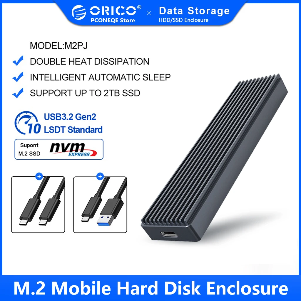 

ORICO M2 NVME SSD Case for PCIE M Key M+B Key SSD Disk USB C 10Gbps Hard Drive Enclosure M.2 SATA SSD Box With Type C to C Cable