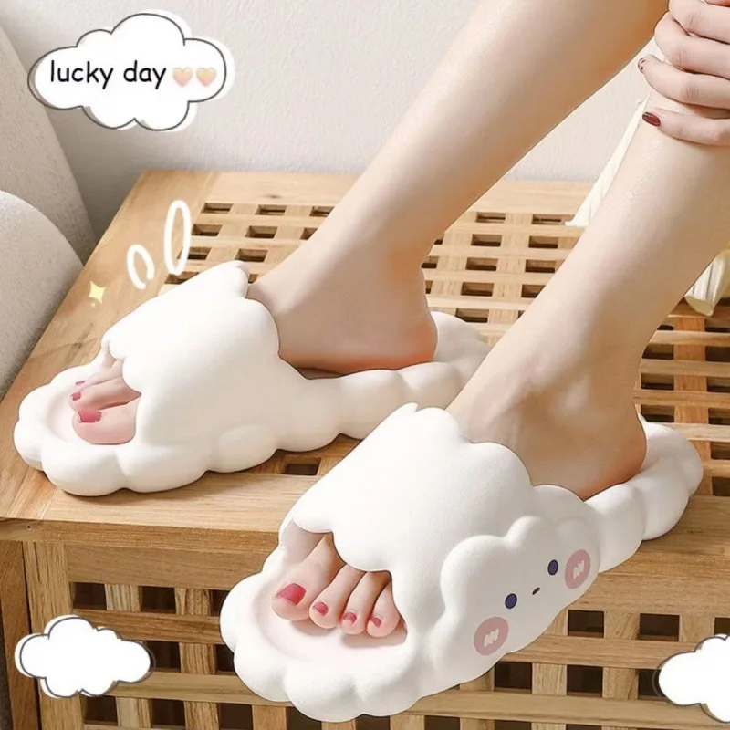 Slippers Women Men Shoes Thick Platform Cloud Women'S Home Slippers Soft Sole Cute Bow Ladies Flip Flops Zapatillas Chaussons