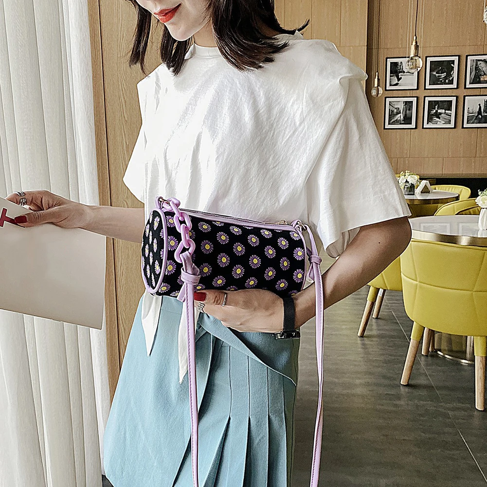 

Women Daisy Crossbody Bag Female Cylinder Satchel Casual Small Shoulder Pouch Youth Ladies Simple Versatile Bag