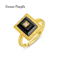 green purple square open size zircon rings vintage 925 sterling silver black onyx ring for women girls fine jewelry set gifts