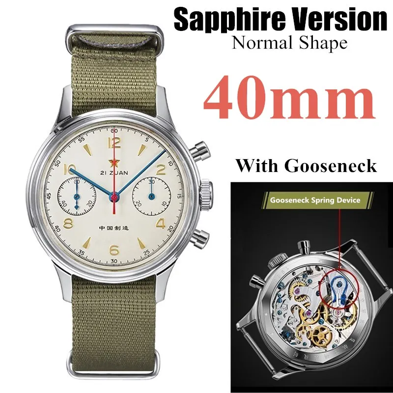 

40mm Gooseneck Men 1963 Seagull Movement Chronograph Watch Hand Winding Mechanical 38mm Luminous Pilot Wrist Watches SEAKOSS