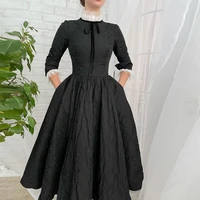 sevintage elegant prom dresses long sleeves high neck tea length a line formal party dress 2022 evening gowns with pockets
