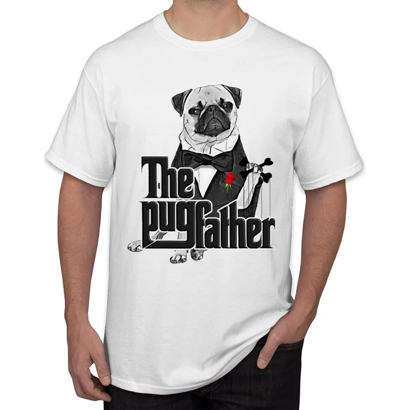 

TEEHUB Hipster-Camiseta con estampado de The Pugfather para hombre, camisa de diseño de Pug Vintage, Tops de manga corta con