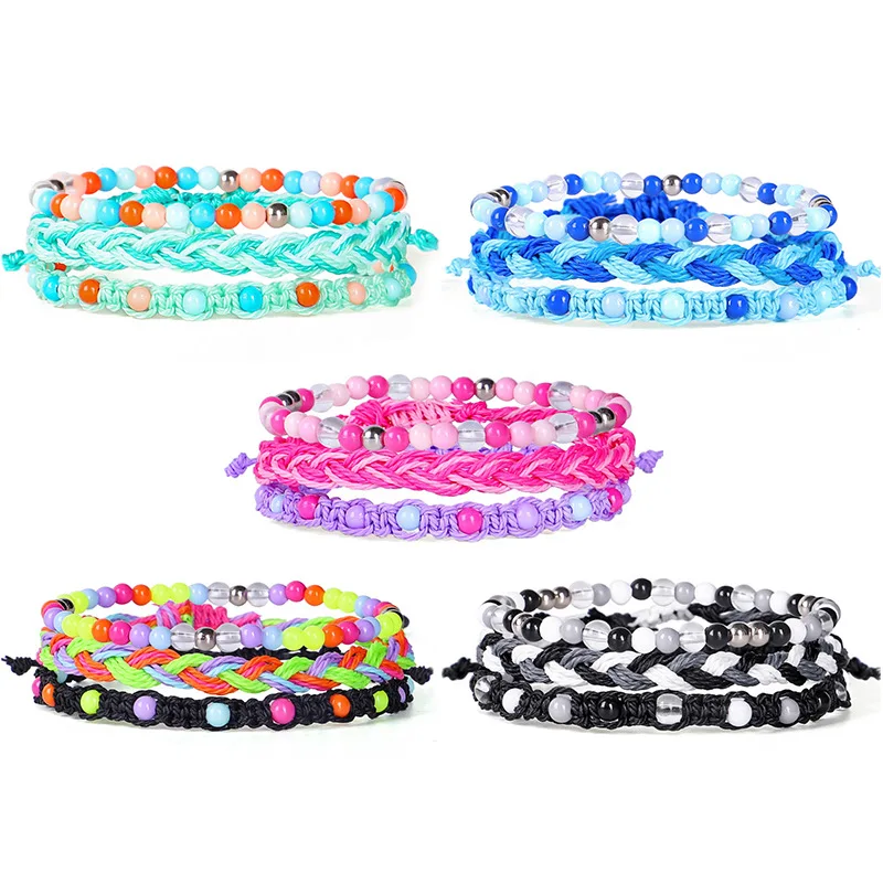 

New Bracelet 3-Piece suit Hand-Woven Wax Line Hand string Colorful Beaded Bohemian Bracelet Set for Women charm bracelets