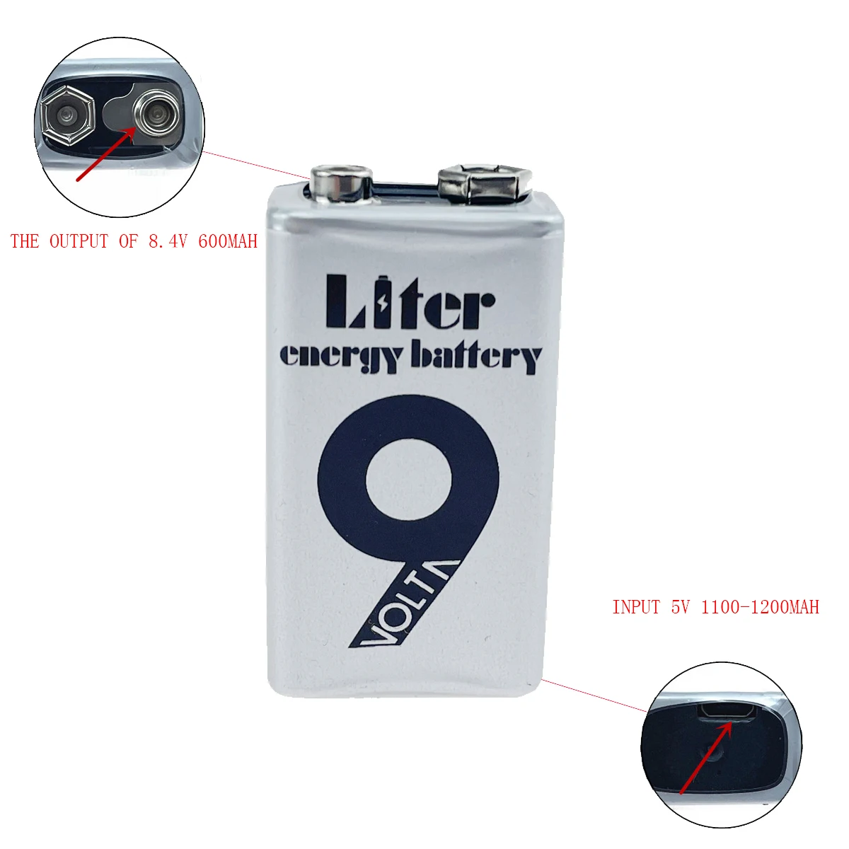 

9V 6F22 Micro USB 1200mAh rechargeable lithium ion battery for smoke alarm wireless microphone Guitar EQ Intercom Multimeter