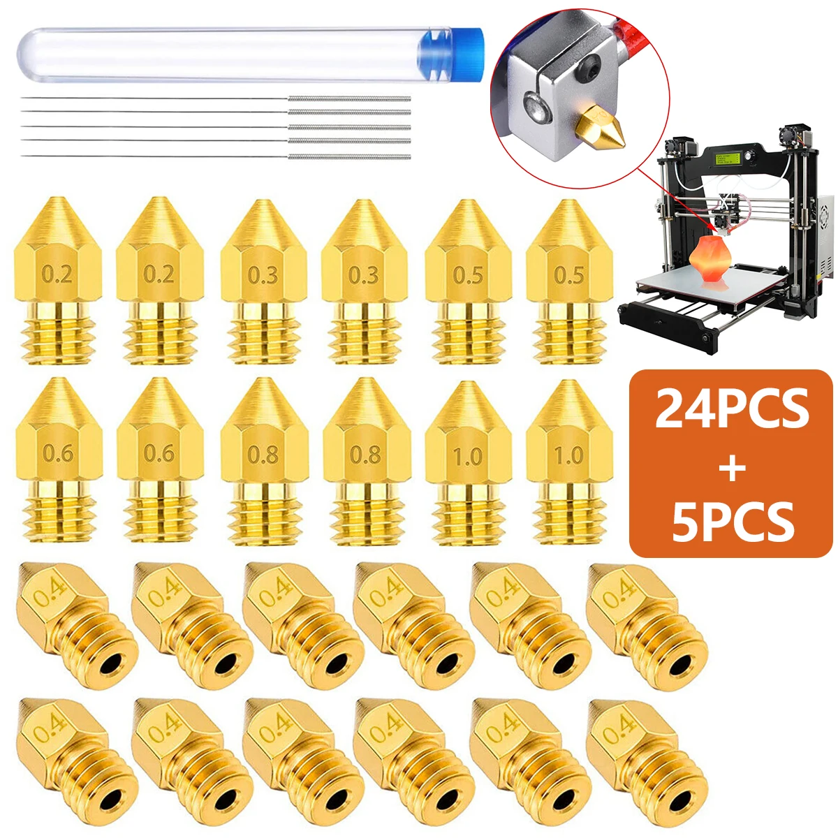 

3D Printer Nozzles Brass MK8 Extruder Nozzles Heat Resistant 3D Printer Nozzle With Cleaning Needle For Creality Ender 3/3 Pro