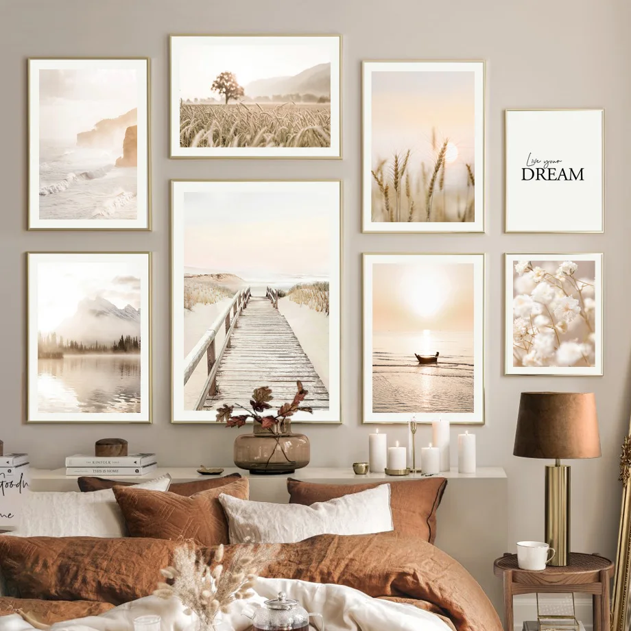 Бохо природный пейзаж озеро волна Пальма Фреска скандинавские стены Искусство