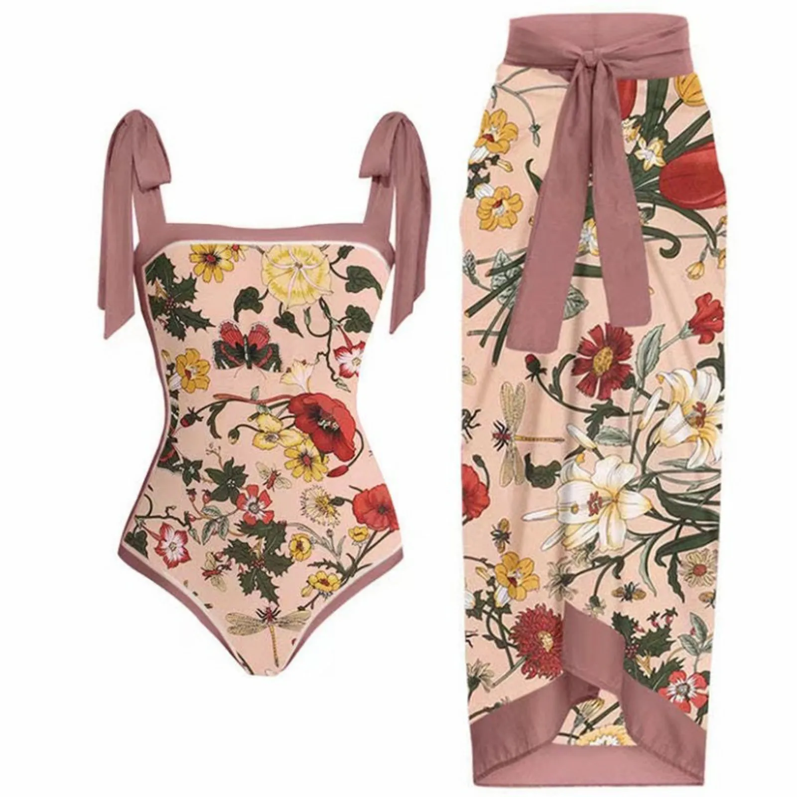 

Vintage Conservative Double Sided Beach Women's Swimsuit Two Piece Set Hawaii Biquinis swiming High Waist
