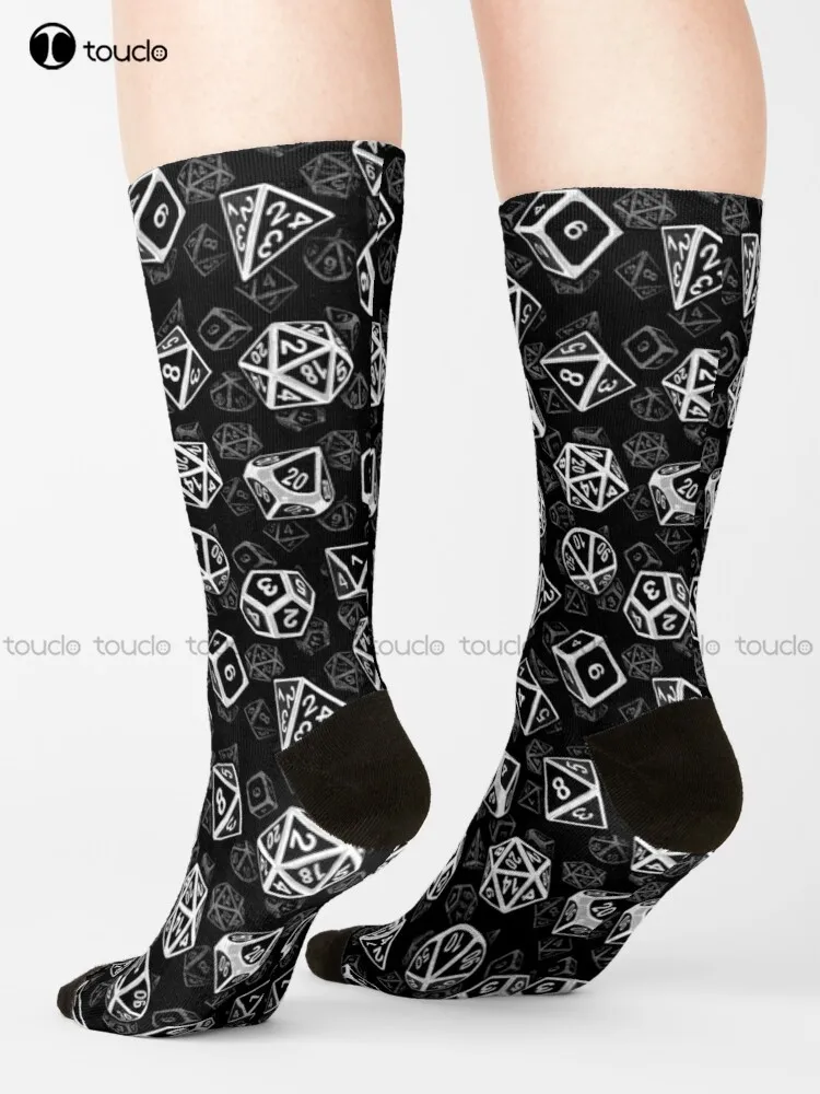 

Носки D20 с рисунком игральных костей (белые), черные женские носки с милым рисунком, забавный осенний лучший мультяшный дышащий хлопок, цифровой принт 360 °