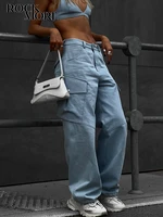 rockmore streetwear womens jeans harajuku cargo pants fashion pockets loose wide leg denim trousers y2k vintage baggy bottoms