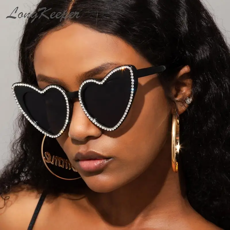 

Long Keeper Fashion Women's Heart Shaped Sunglasses Rhinestone Vintage Designer Sun Glasses Gradient Uv400 Protection Eyewear
