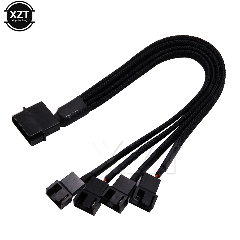 

27cm 4-pin IDE Molex to 4-port Cooler Thermostatic Cooling Fan Expansion Cable Power Nylon Mesh Chassis 1 to 4 HUB 3-pin 4-pin